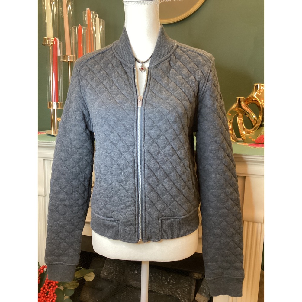 Gap Quilted Bomber Jacket Charcoal Grey Full Zip Mock Neck Women's‎ Size S